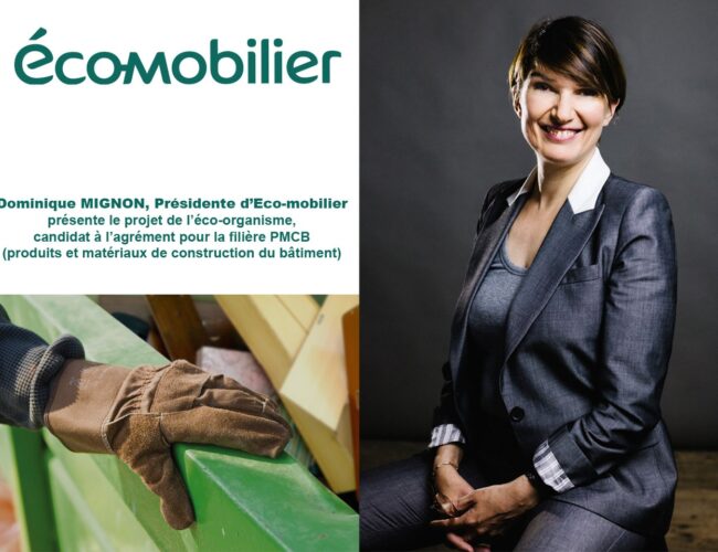 Dominique Mignon, Présidente d’Eco-mobilier, présente le projet de l’éco-organisme, candidat à l’agrément pour la filière PMCB (produits et matériaux de construction du bâtiment)