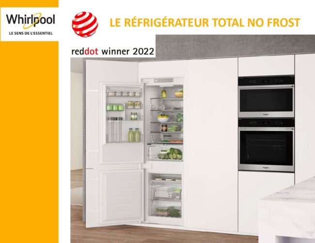 WHIRLPOOL lauréat du RED DOT AWARD 2022 avec son réfrigérateur combiné encastrable TOTAL NO FROST 