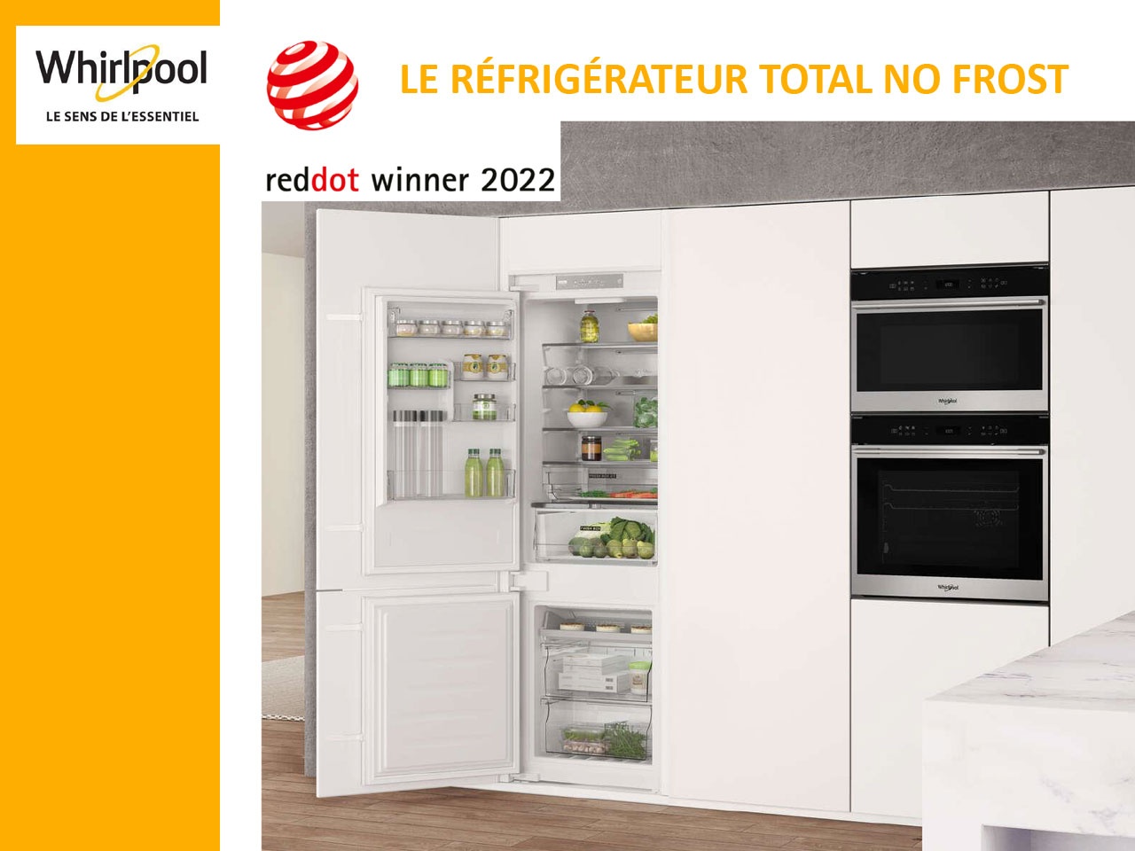 WHIRLPOOL lauréat du RED DOT AWARD 2022 avec son réfrigérateur combiné encastrable TOTAL NO FROST 