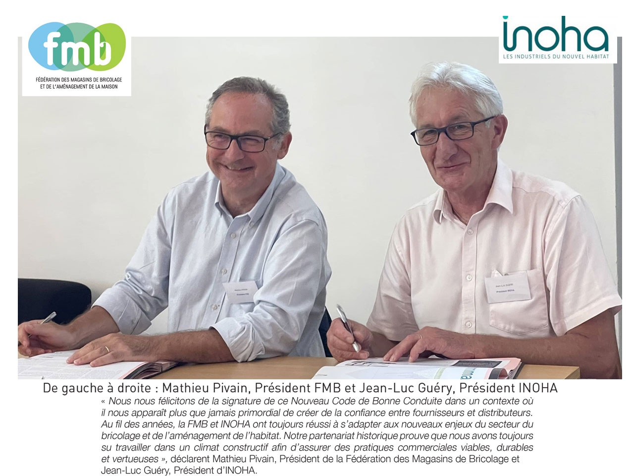 La FMB et INOHA confirment leur partenariat historique  et leur engagement mutuel pour des pratiques commerciales vertueuses