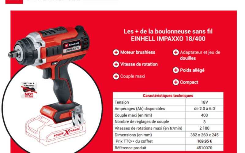 La nouvelle boulonneuse sans fil d’Einhell, l’outil indispensable aux travaux de bricolage de mécanique