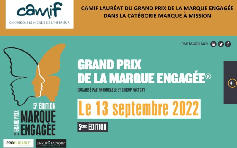 CAMIF LAURÉAT DU GRAND PRIX DE LA MARQUE ENGAGÉE DANS LA CATÉGORIE MARQUE À MISSION