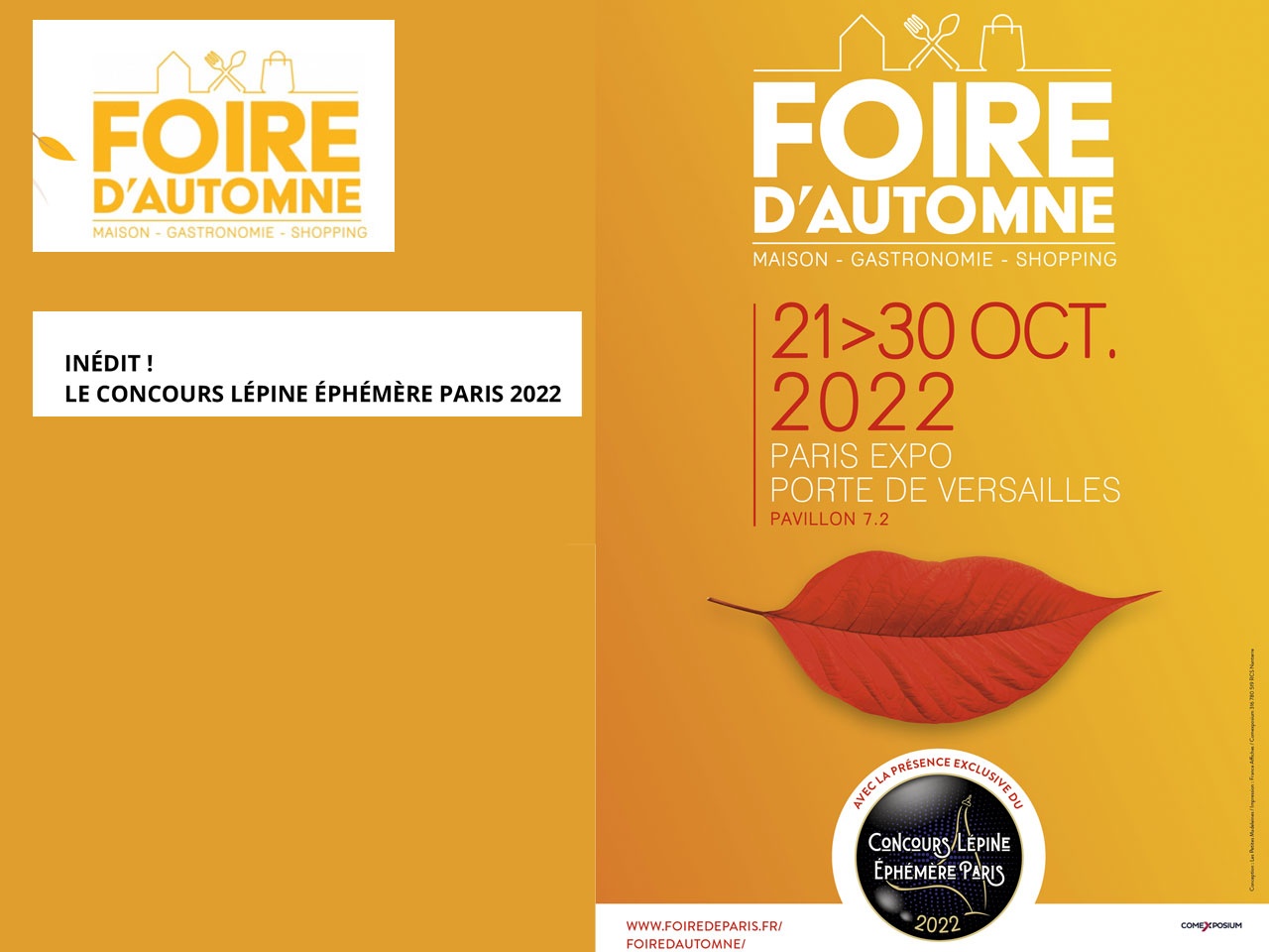 FOIRE D’AUTOMNE Maison – Gastronomie – Shopping, du 21 au 30 octobre 2022, Pavillon 7.2 à Paris Expo Porte de Versailles