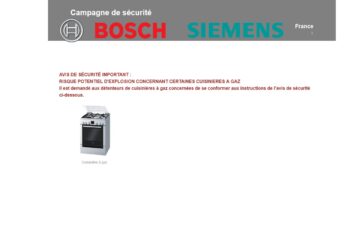 AVIS DE SECURITE SUR LES CUISINIERES A GAZ BOSCH et SIEMENS