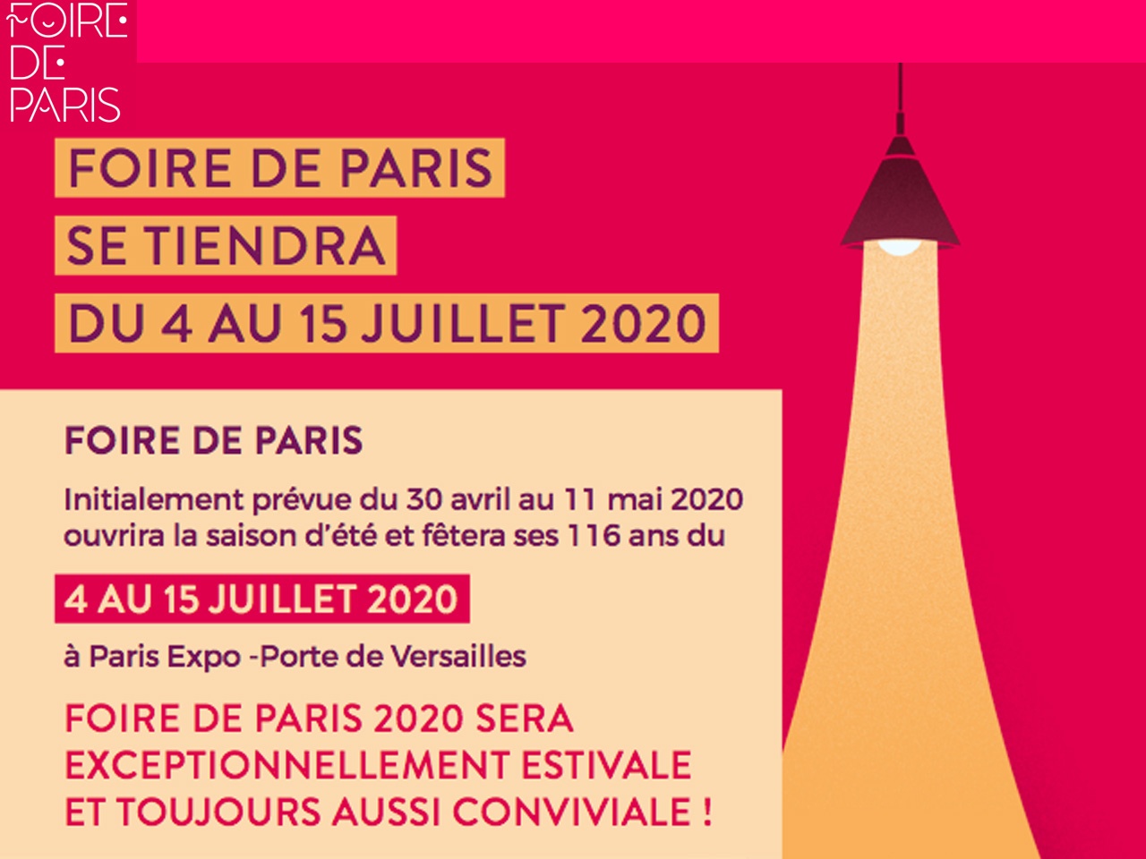 FOIRE DE PARIS : la grande dame fêtera ses 116 ans du 4 au 15 juillet 2020