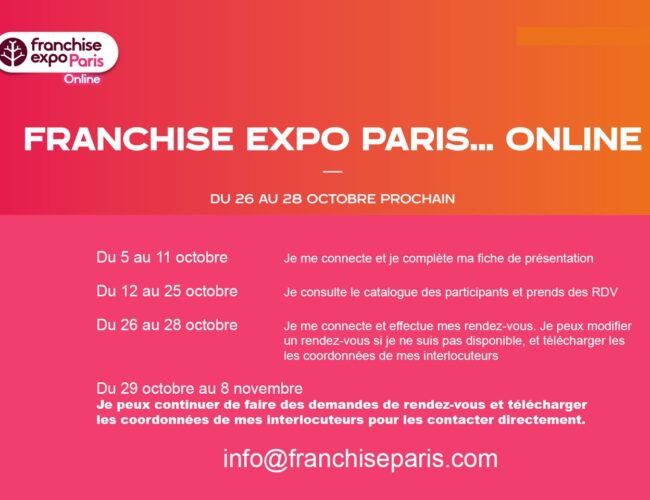 FRANCHISE EXPO PARIS…ONLINE c’est du 26 au 28 octobre prochain !