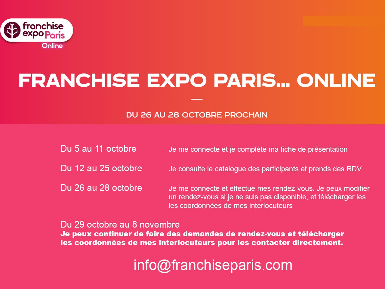 FRANCHISE EXPO PARIS…ONLINE c’est du 26 au 28 octobre prochain !