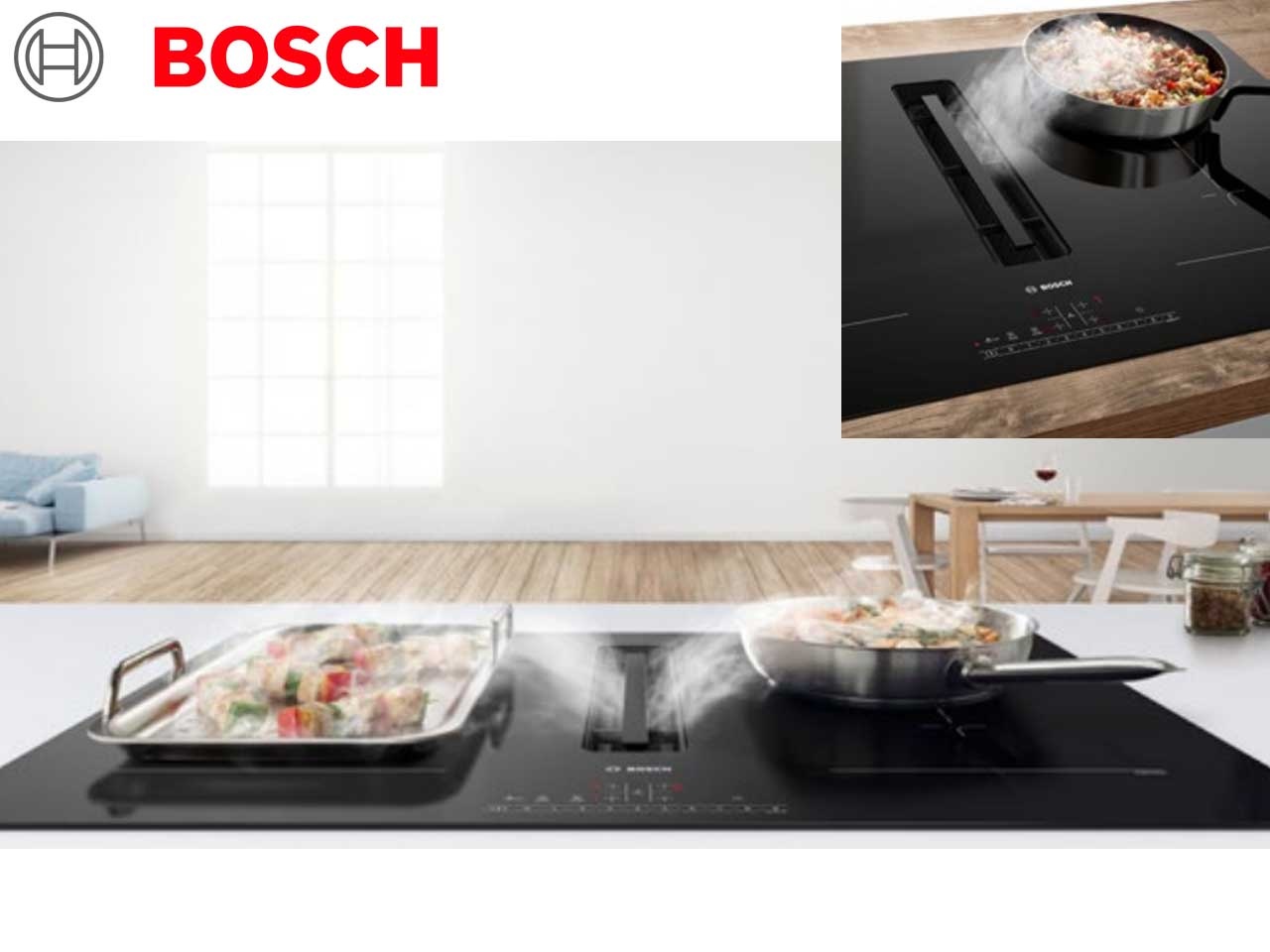 Plaque Induction 4 Feux BOSCH avec Hotte Aspirante - PIE611B15E