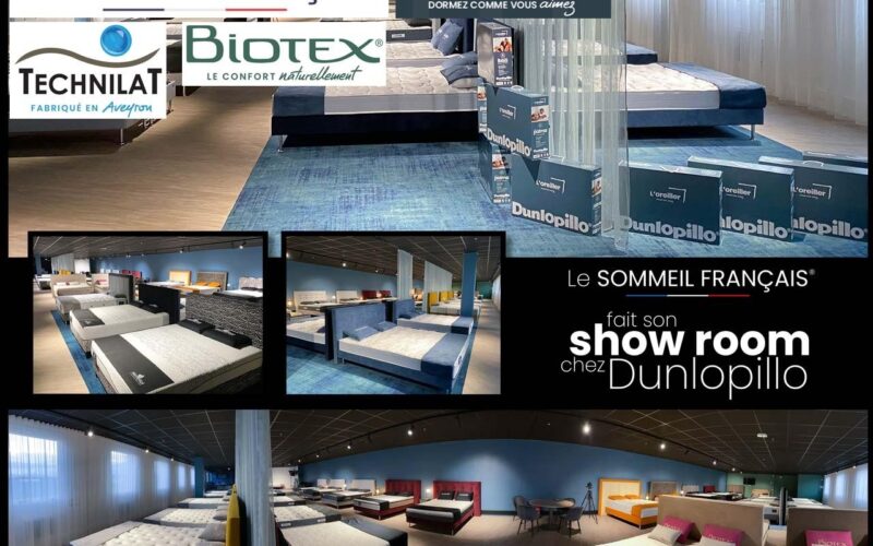Le SOMMEIL FRANCAIS présente dans son show-room de Limay ses marques Dunlopillo, Technilat et Biotex