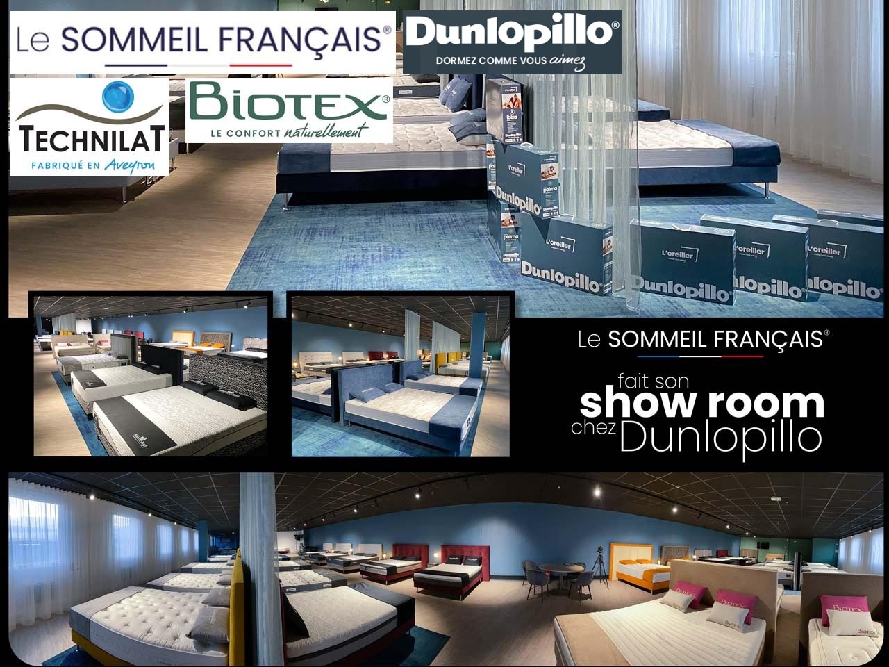 Le SOMMEIL FRANCAIS présente dans son show-room de Limay ses marques Dunlopillo, Technilat et Biotex