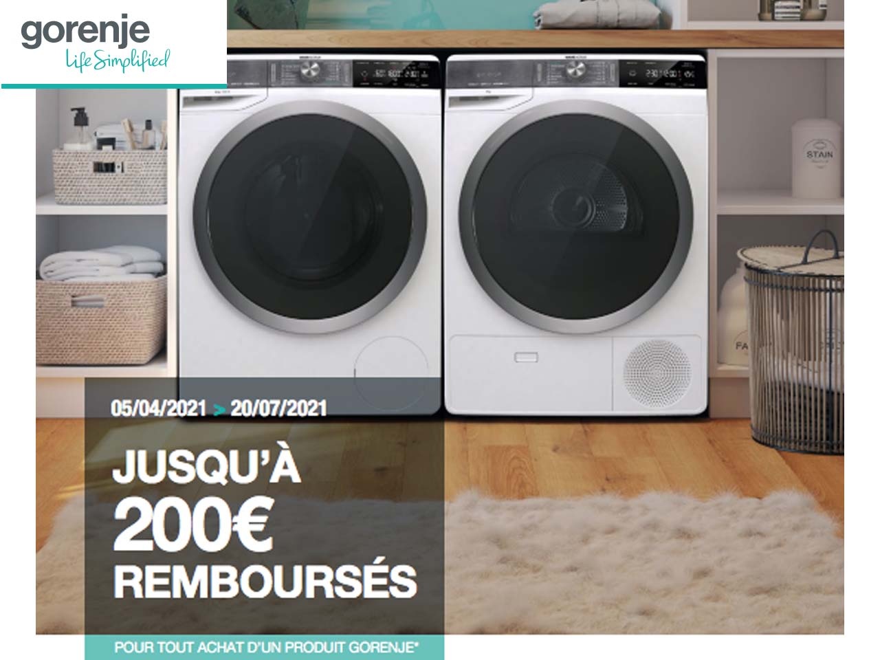 Gorenje propose du 05/04 au 20/07/2021 une Offre de Remboursement jusqu’à 200€ remboursés !