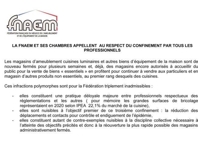 LA FNAEM ET SES CHAMBRES APPELLENT AU RESPECT DU CONFINEMENT PAR TOUS LES PROFESSIONNELS
