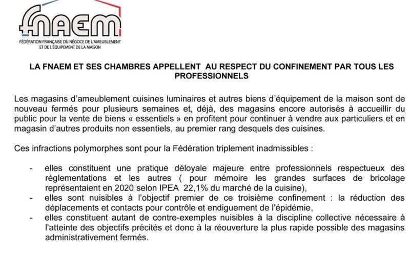 LA FNAEM ET SES CHAMBRES APPELLENT AU RESPECT DU CONFINEMENT PAR TOUS LES PROFESSIONNELS