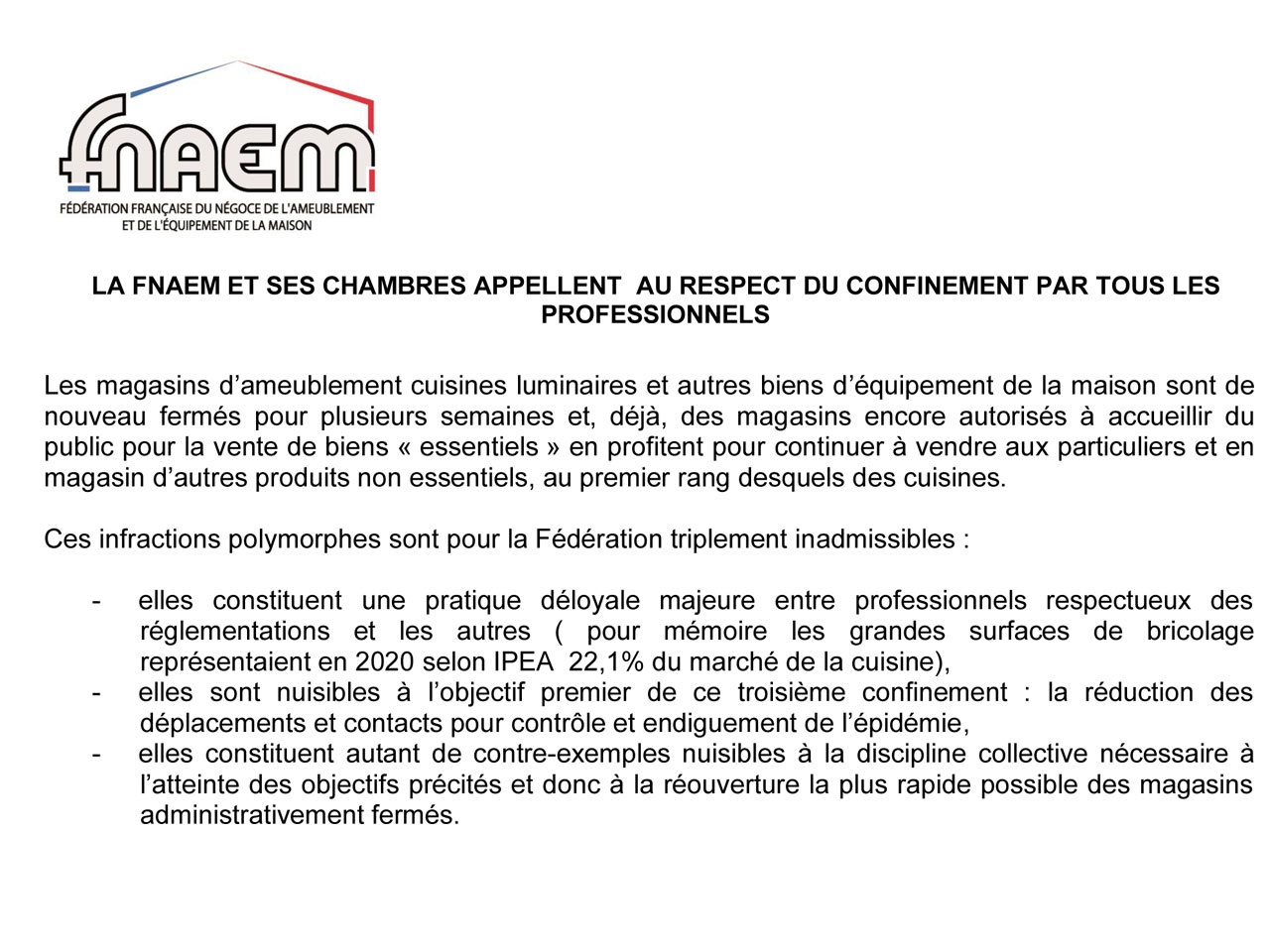 LA FNAEM ET SES CHAMBRES APPELLENT AU RESPECT DU CONFINEMENT PAR TOUS LES PROFESSIONNELS