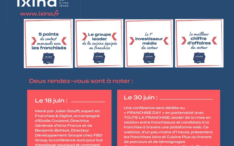 IXINA met en lumière son expertise de la franchise, dans le cadre du mois de l’entreprenariat