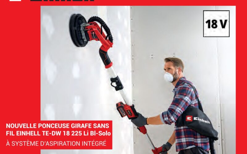 EINHELL présente sa nouvelle Ponceuse Girafe sans fil à système d’aspiration intégré