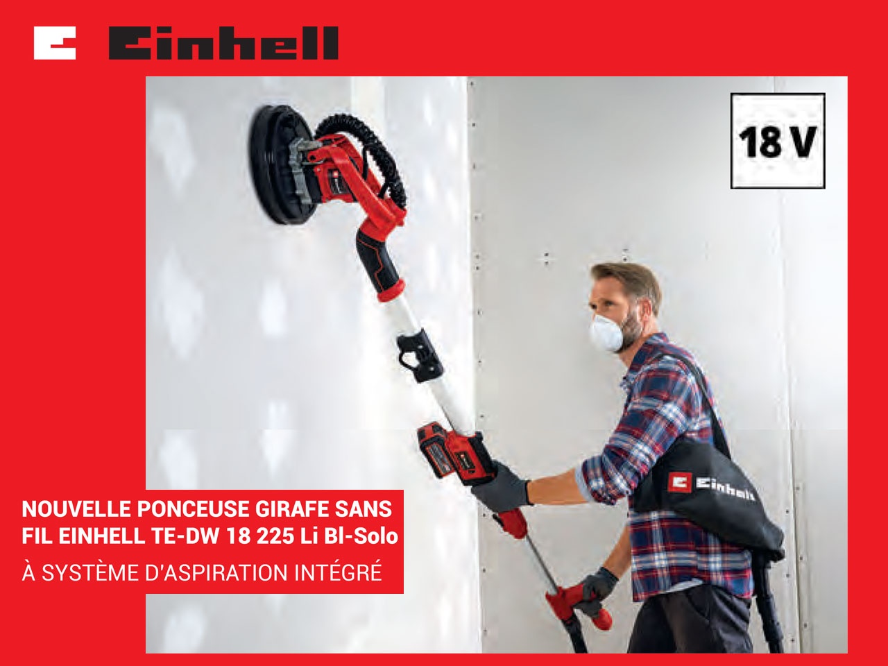 EINHELL présente sa nouvelle Ponceuse Girafe sans fil à système d’aspiration intégré