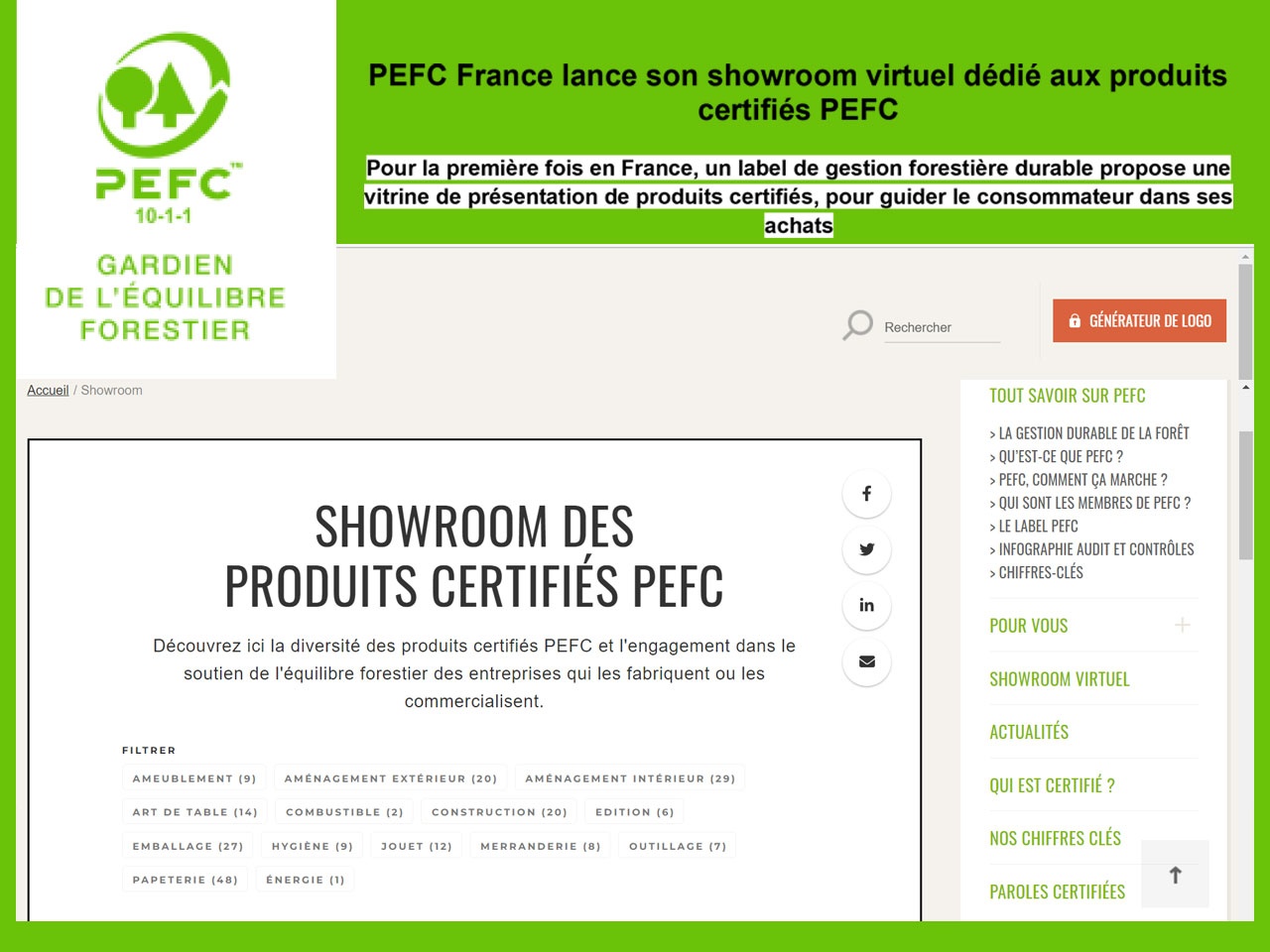 PEFC France lance son showroom virtuel dédié aux produits  certifiés PEFC