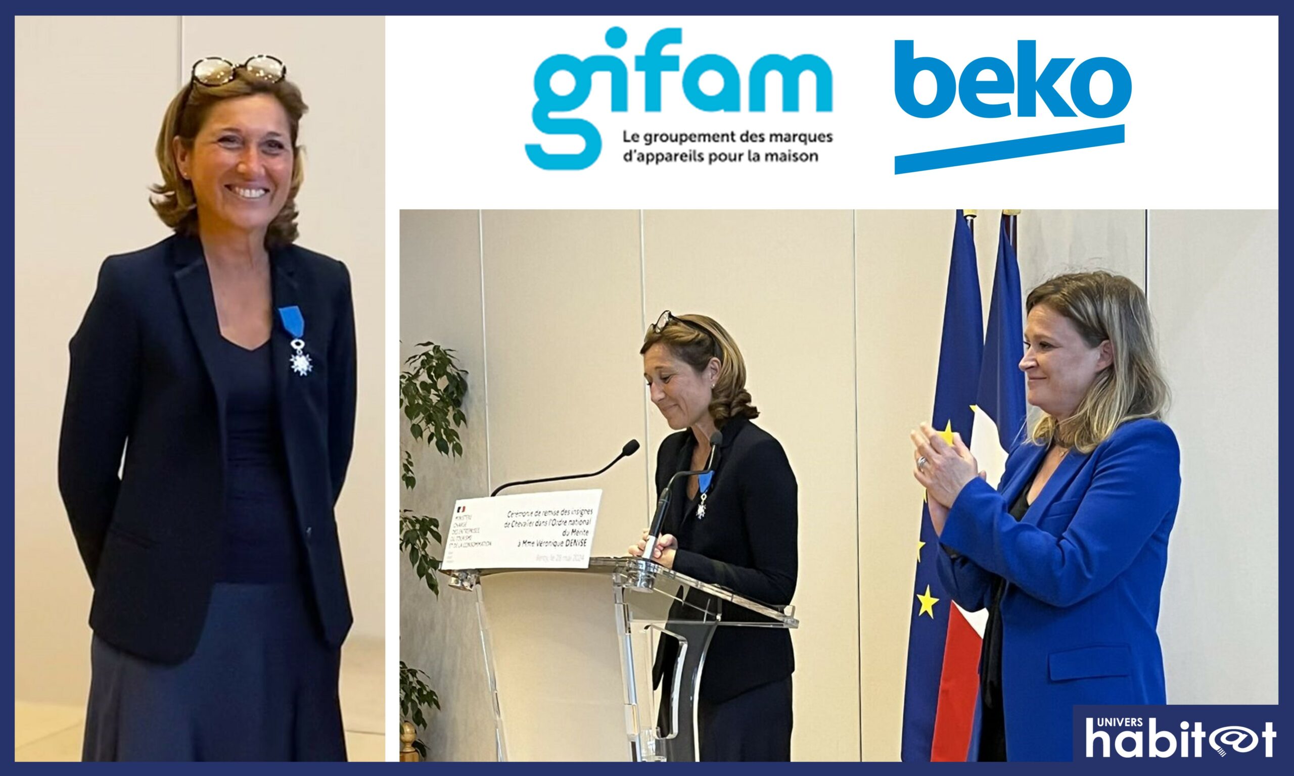 Véronique Denise (Beko / Gifam) décorée des insignes de Chevalier de l’Ordre National du Mérite
